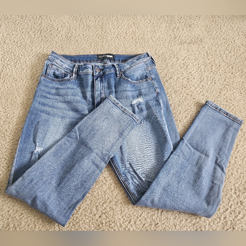Fashion Nova Distressed Light Blue Jeggings
